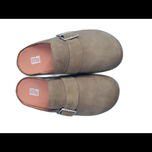 Fitflops Cloggs Sz 6 Women Green Leather Shoe Boho Preppy Buckle Teacher Slip On - Picture 2 of 10